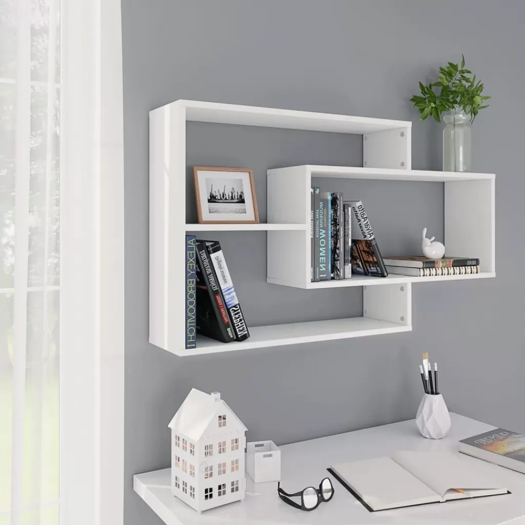 vidaXL Boekenkasten & Wandplanken> Wandschappen 104X20X58,5 Cm Bewerkt Hout Wit