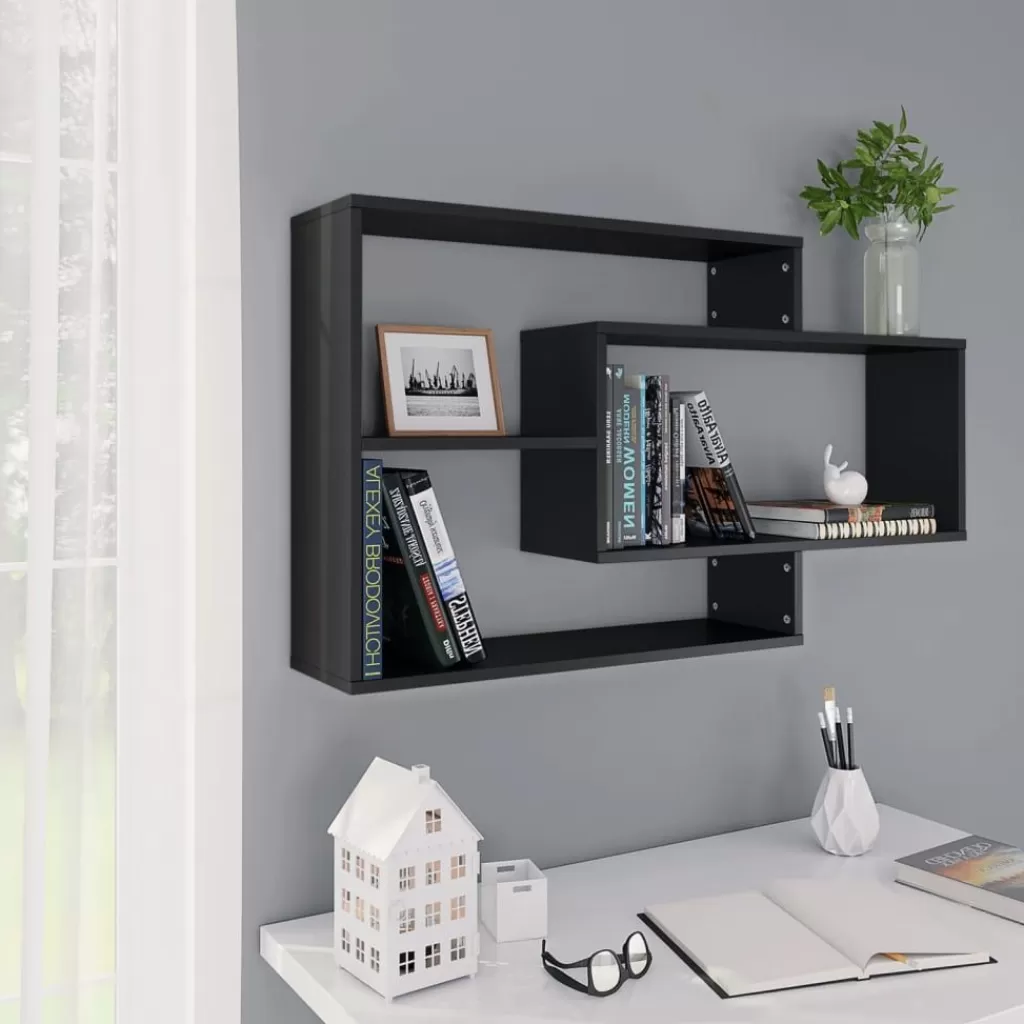 vidaXL Boekenkasten & Wandplanken> Wandschappen 104X20X58,5 Cm Bewerkt Hout Zwart