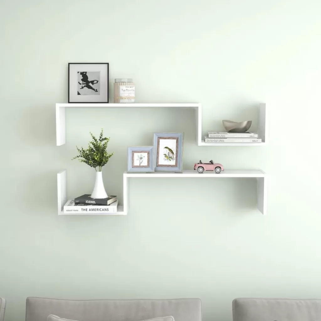 vidaXL Boekenkasten & Wandplanken> Wandschappen 2 St 100X15X20 Cm Bewerkt Hout Wit