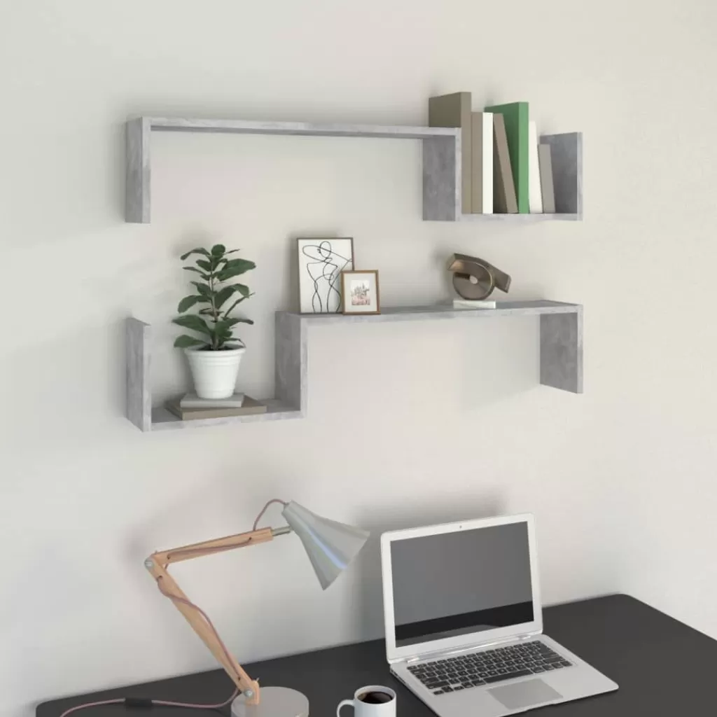 vidaXL Boekenkasten & Wandplanken> Wandschappen 2 St 100X15X20 Cm Spaanplaat Betongrijs