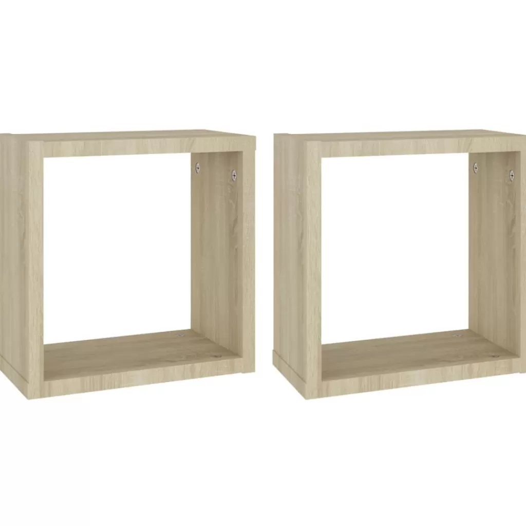 vidaXL Boekenkasten & Wandplanken> Wandschappen Kubus 2 St 30X15X30 Cm Sonoma Eikenkleurig