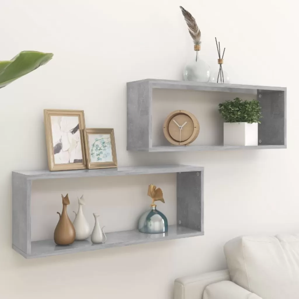 vidaXL Boekenkasten & Wandplanken> Wandschappen Kubus 2 St 60X15X23 Cm Spaanplaat Betongrijs